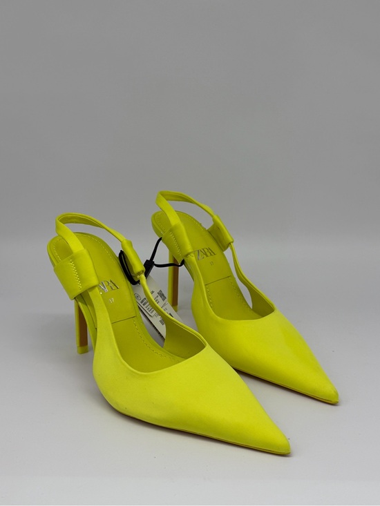 Zara Shoes - Zara Neon Yellow Pointed Slingback Pumps with Buckle Strap